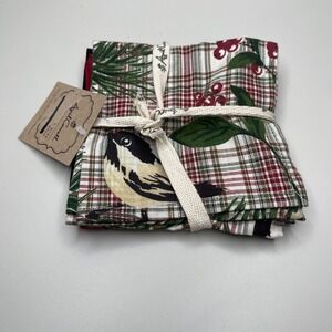 April Cornell Christmas Napkins Cocktail Dinner 10" Square Multi Patchwork Birds